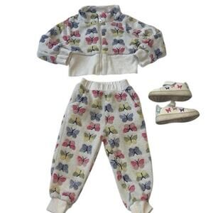 Girls Winter Lined Flannel Butterfly 2PC Outfit Set Size 18- 24M Y2K zip up